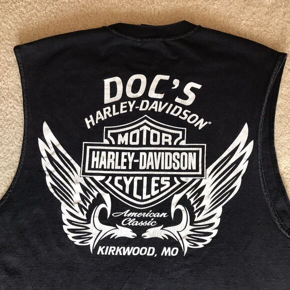 Harley-Davidson Mens Size 2XL T-Shirt Black Sleeveless Eagle Engine Motorcycle - Picture 4 of 12